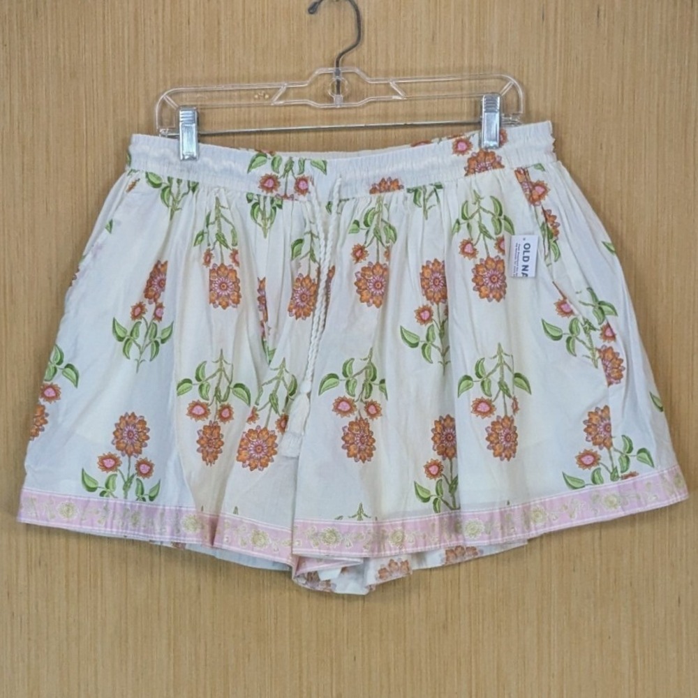 Old Navy Womens Floral Boho Cottage Cotton Flounce Shorts Large High Waist New